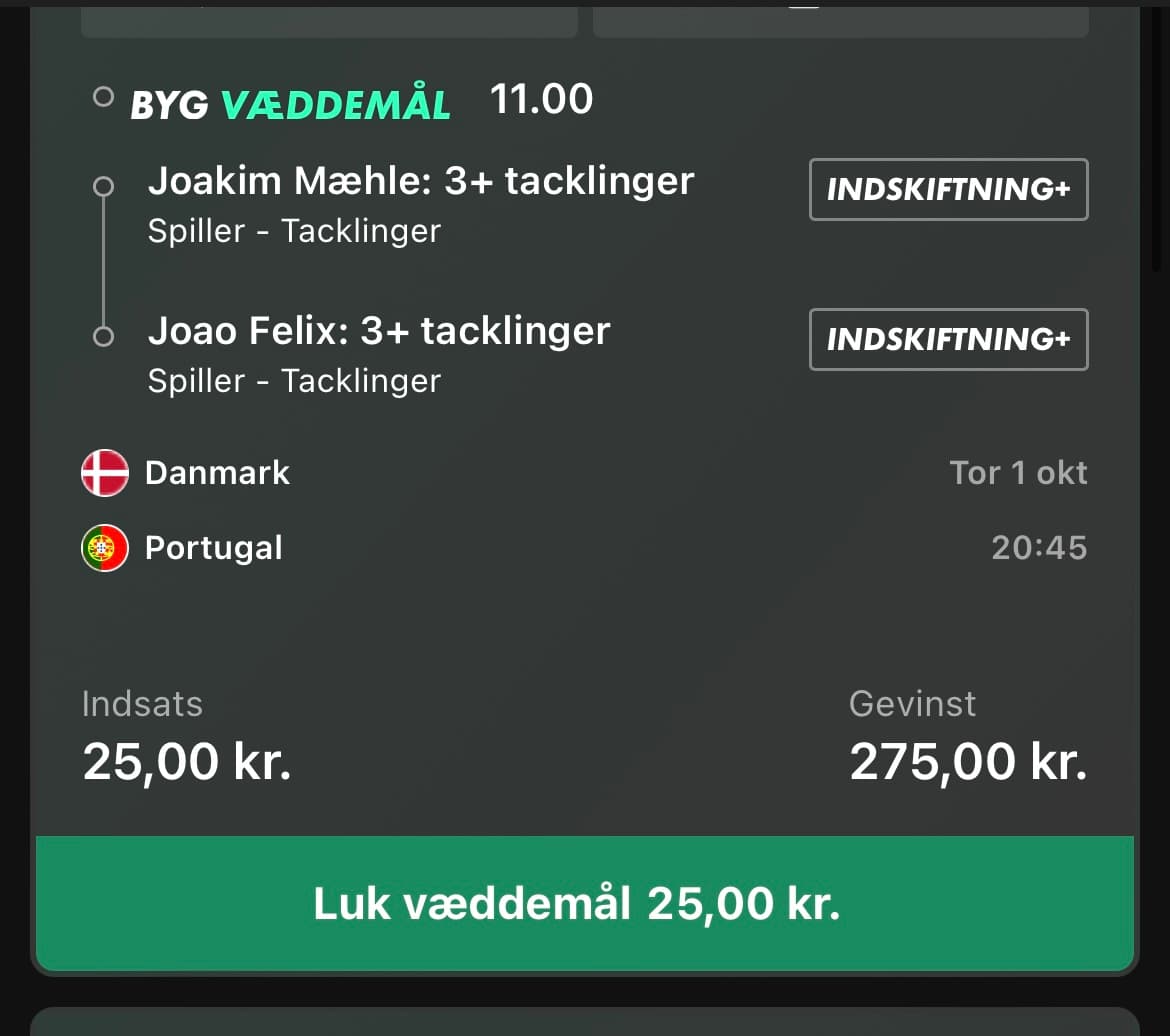 Danmark vs Portugal