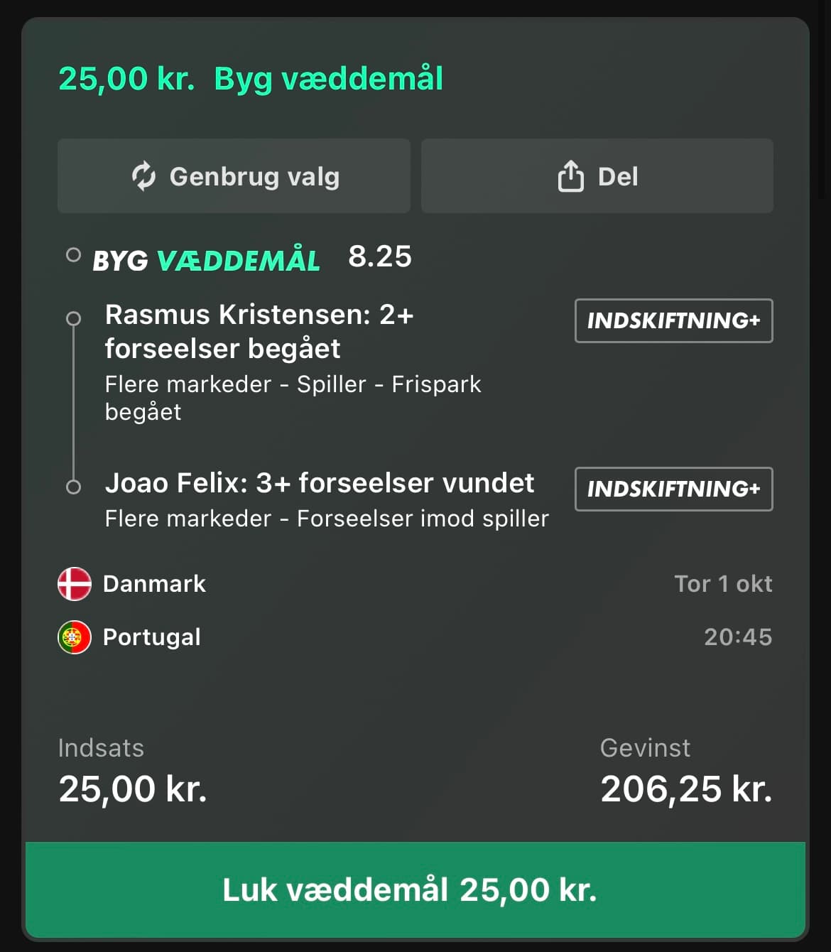 Danmark vs Portugal